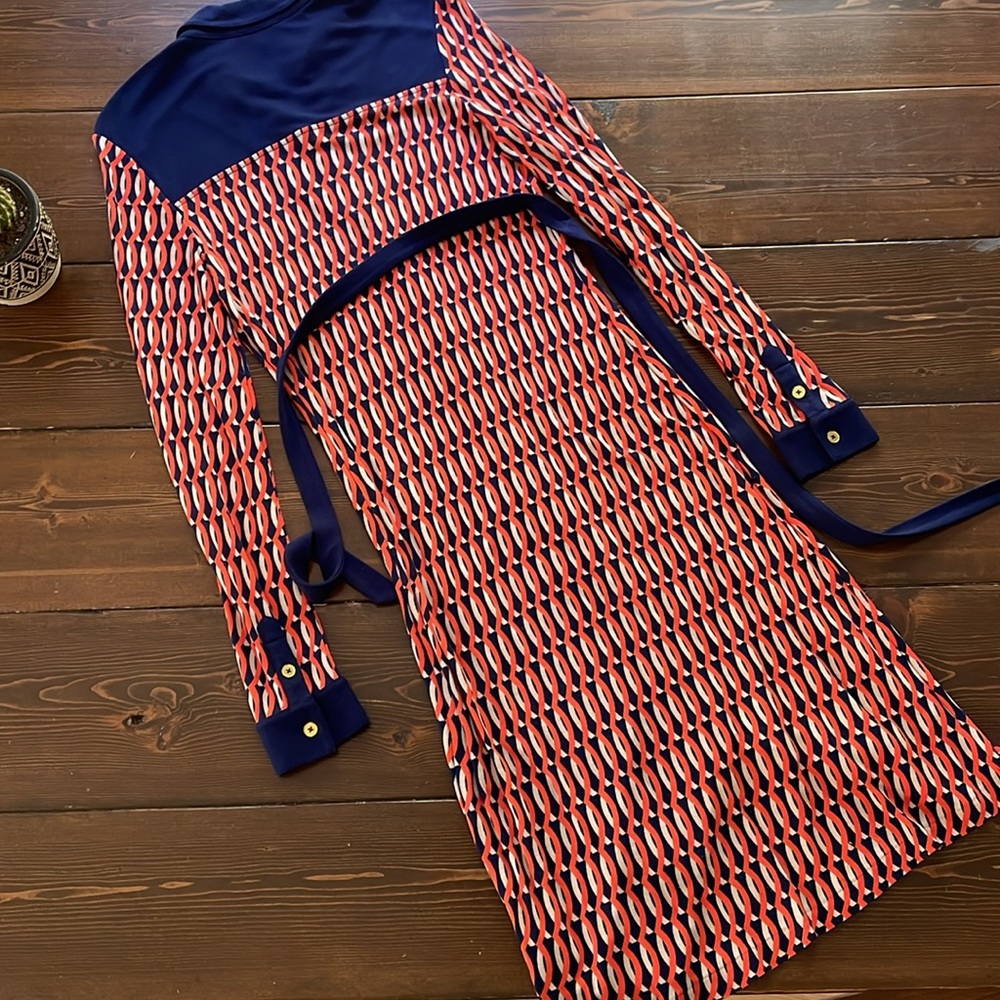 Boden Navy and Coral Geometric Midi Shirt Dress - Picture 4 of 4